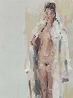 Naaktje in bontjas 2 olieverf linnen 30 x 50cm