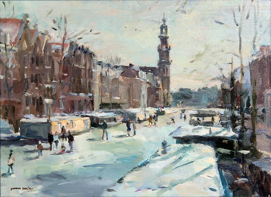 IJspret op de Prinsengracht, olieverf/linnen, 50 x 60 cm., 2016