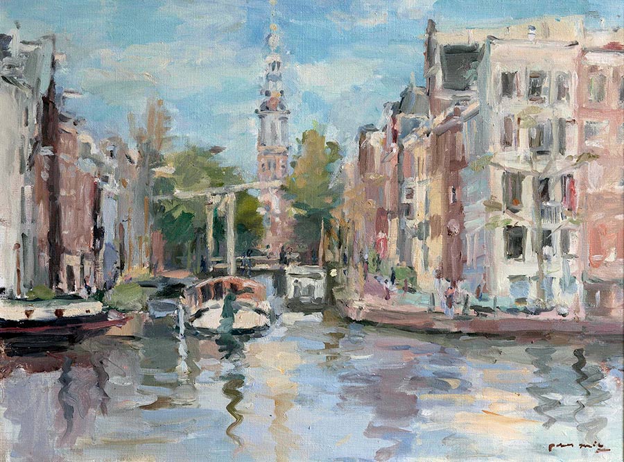 Groenburgwal & Zuiderkerk, olieverf/linnen, 50 x 60 cm., 2016