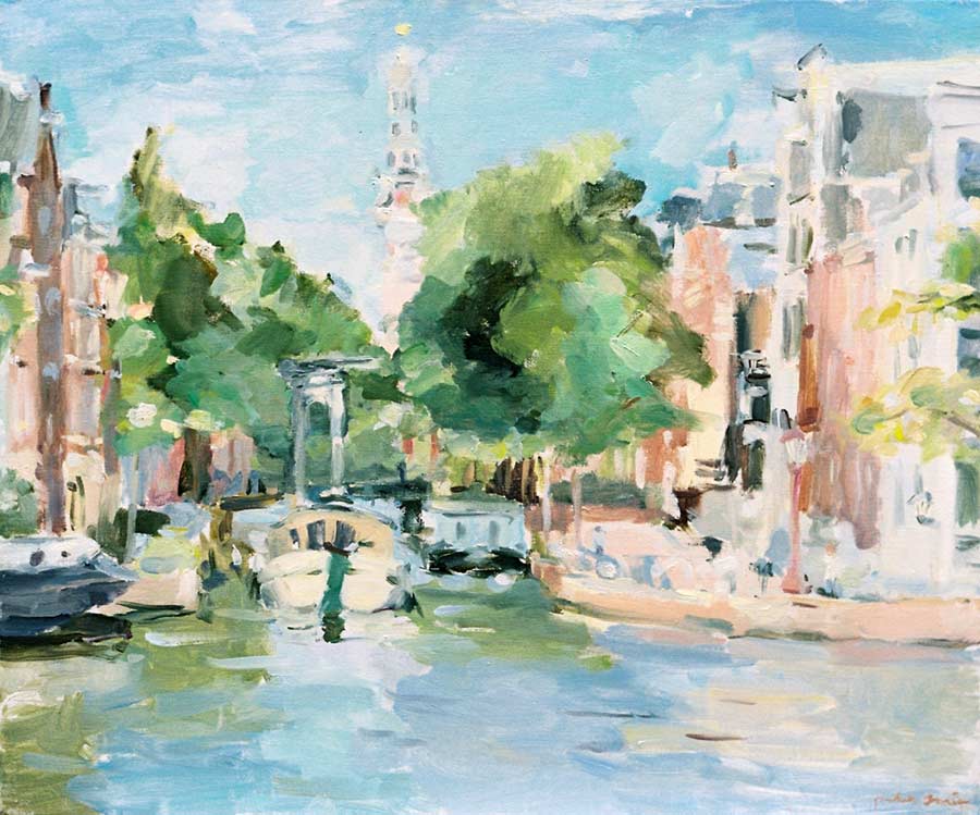 2.	Zuiderkerk & Groenburgwal, zomer, Amsterdam. olieverf op linnen, 50 x 60 cm