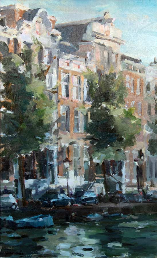 Prinsengracht Amsterdam olieverf op linnen 50 x 30 cm