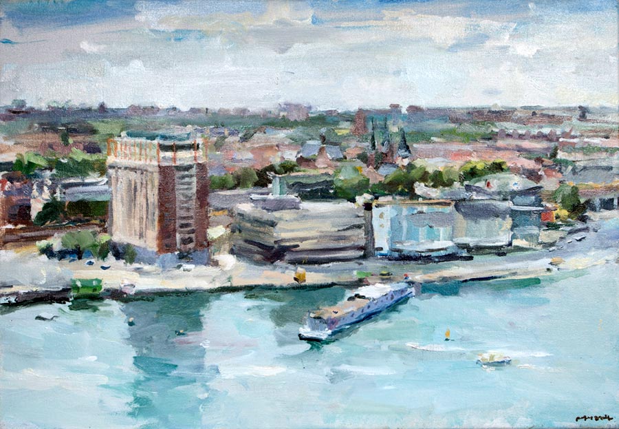 Havengebouw aan het IJ, 0il/canvas, 60 x 80 cm., Amsterdam