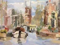 Zuiderkerk & Groenburgwal, winter, Amsterdam. olieverf op linnen, 40 x 50 cm