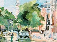 Zuiderkerk & Groenburgwal, zomer - Amsterdam - olieverf op linnen - 50 x 60 cm