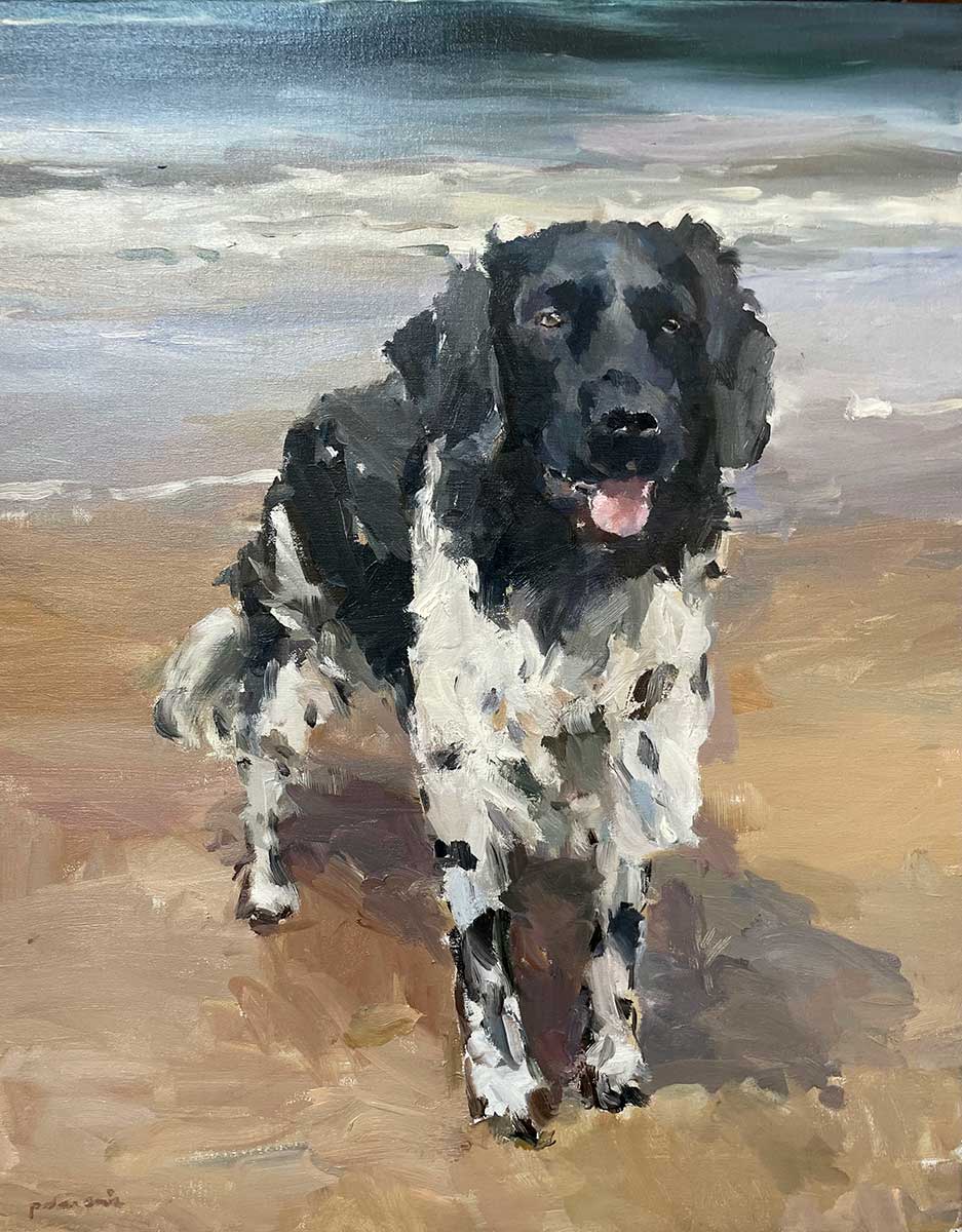 Hondje aan zee, olieverf/linnen, 40 x 60 cm.